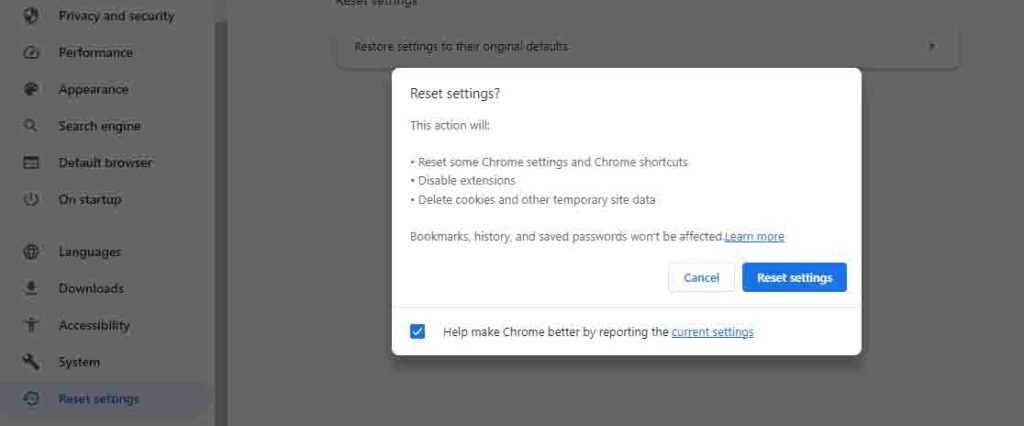 Reset Chrome Settings